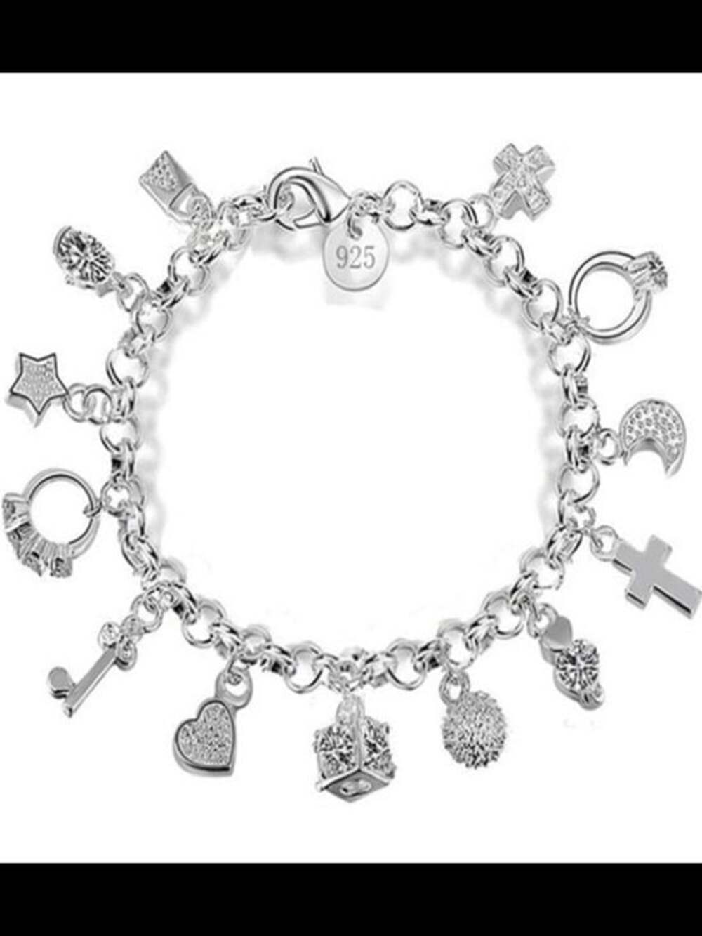 925 Sterling Silver Multi-Charm Dangle Bracelet